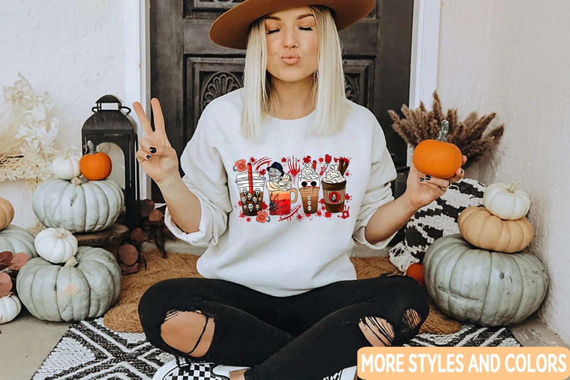 Horror Movie And Coffee Halloween Spooky Season Fall Coffee 2022 Shirt