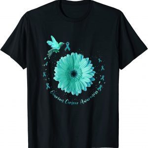 Hummingbird Sunflower Teal Ribbon Ovarian Cancer Awareness 2022 Shirt
