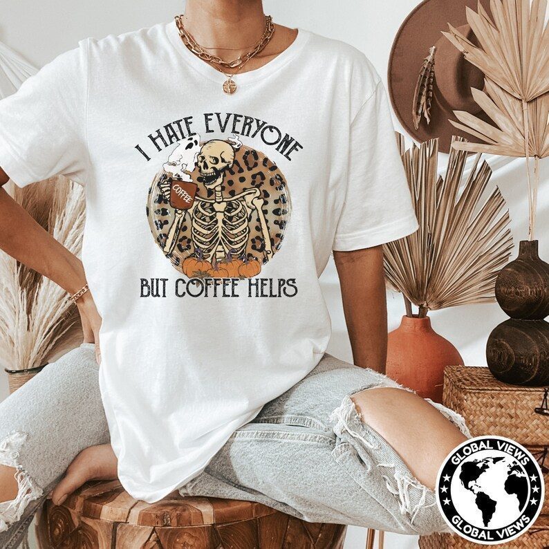 I Hate Everyone But Coffee Helps Halloween 2022 Shirt