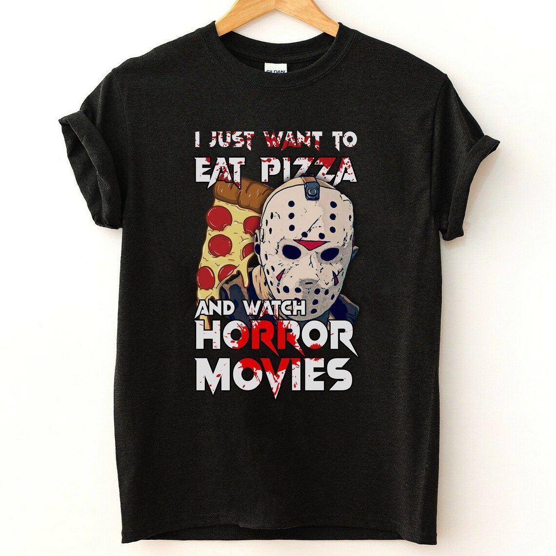 I Just Want To Eat Pizza And Watch Horror Movies Vintage 2022 Shirt
