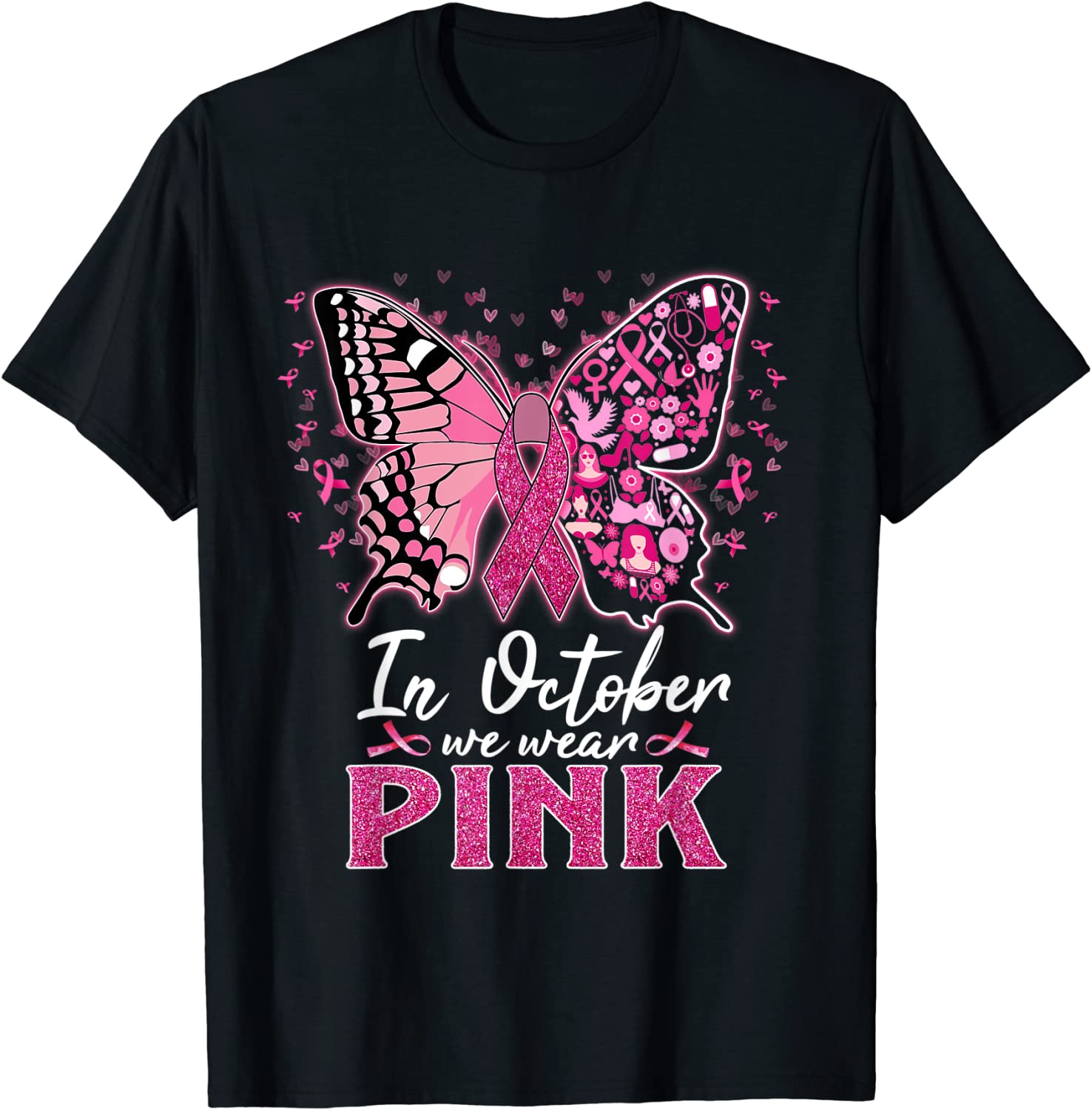 In October We Wear Pink Butterfly Breast Cancer Awareness 2022 Shirt