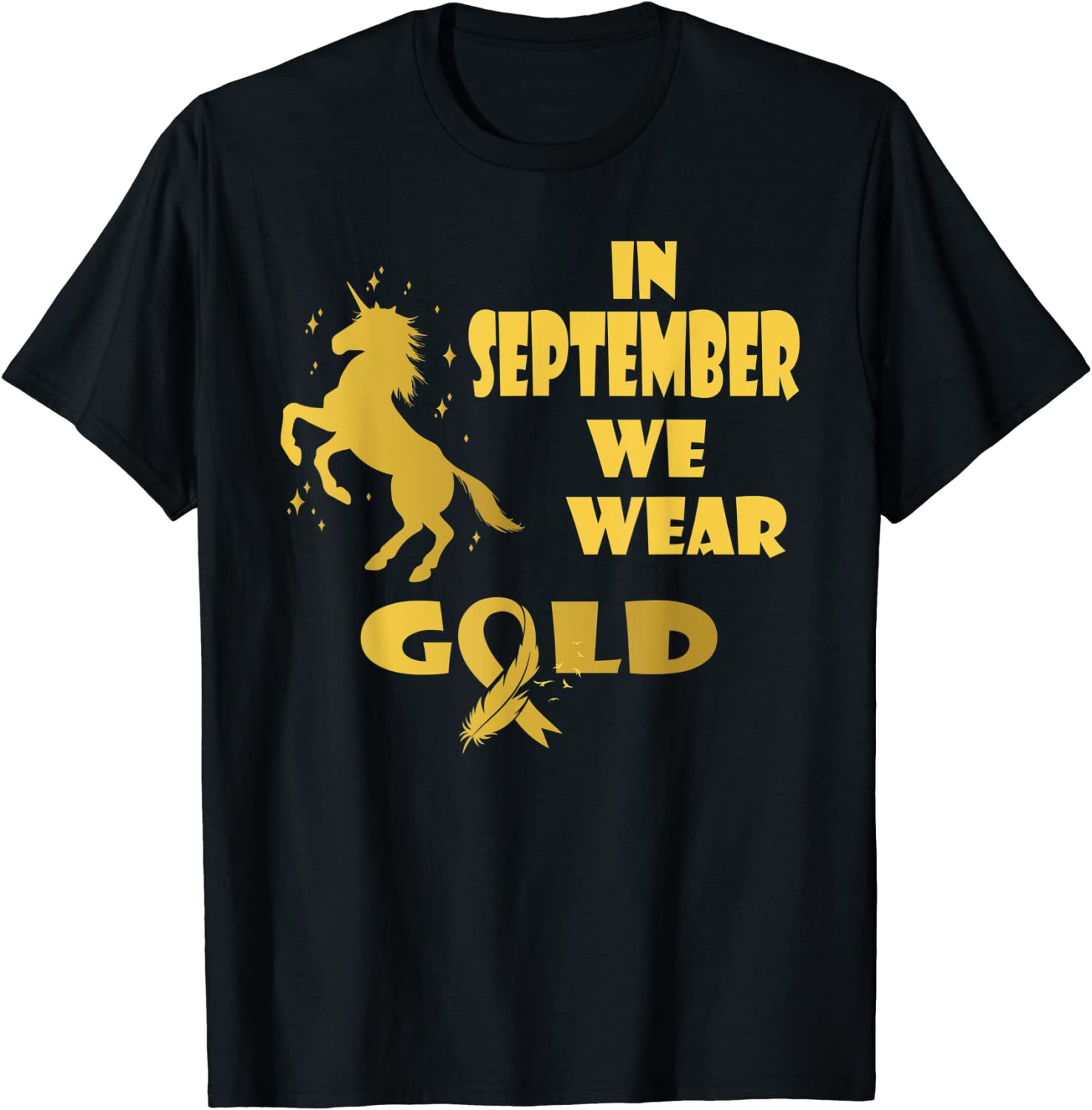 In September We Wear Gold Unicorn Childhood Cancer Awareness 2023 Shirt