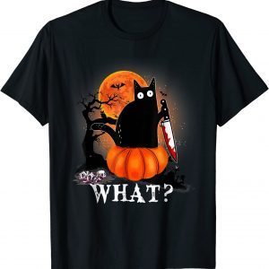 Killer Halloween Scary Moon Black Cat With Knife Pumpkin T-Shirt