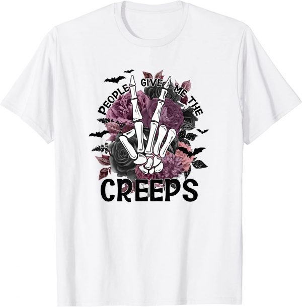 People Give me The Creeps Halloween Skeleton Hand Peace T-Shirt