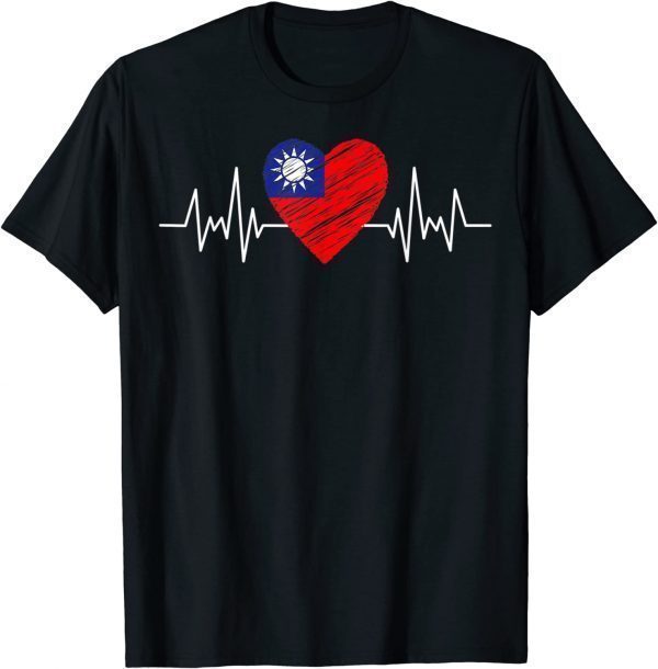 Taiwan Flag With Heartbeat Pride Grunge Taiwanese Flag 2022 Shirt