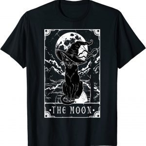 Tarot Card Crescent Moon And Black Cat Witch Hat Halloween 2022 Shirt