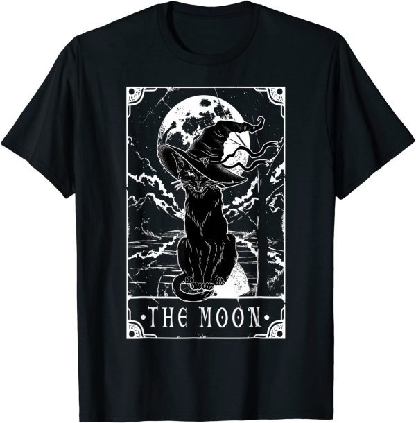 Tarot Card Crescent Moon And Black Cat Witch Hat Halloween 2022 Shirt