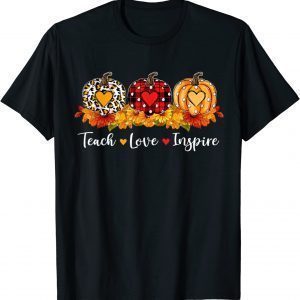 Teach Love Inspire Teacher Autumn Fall Leopard Plaid Pumpkin 2022 Shirt