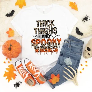 Thick Thighs and Spooky Vibes Leopard Print Halloween 2022 Shirt