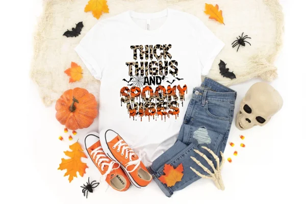 Thick Thighs and Spooky Vibes Leopard Print Halloween 2022 Shirt