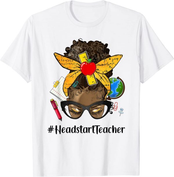 Womens Afro Messy Bun Headstart Teacher Life Back to School Classic Shirt