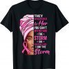 African Woman Afro I Am The Storm Breast Cancer Ribbon 2023 Shirt