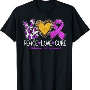 Alzheimer's Awareness Peace Love Cure Purple Ribbon 2022 Shirt