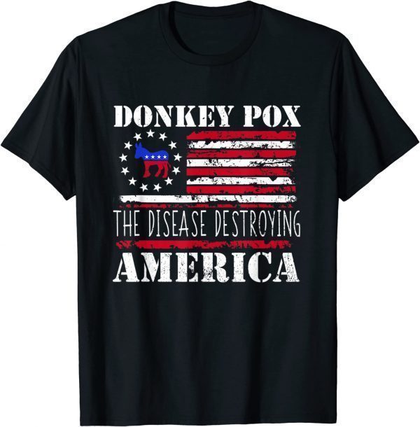 Anti Biden Donkey Pox The Disease Destroying America US Flag 2023 Shirt