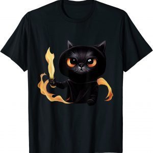 Black Cute Cat Wizard With Power Of Fire For Animal Lovers Classic Shirt