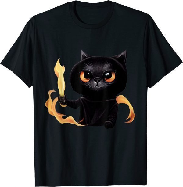 Black Cute Cat Wizard With Power Of Fire For Animal Lovers Classic Shirt