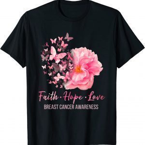 Breast Cancer Awareness Faith Hope Love Butterflies T-Shirt