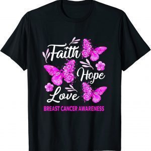 Breast Cancer Awareness Faith Hope Love Butterfly T-Shirt