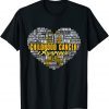 Childhood Cancer Awarenes Warriors Heart Gold Ribbon Words T-Shirt
