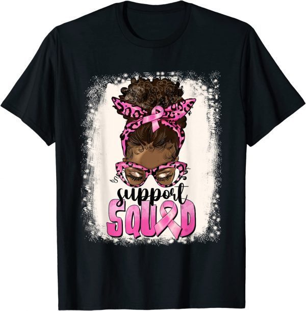 Cute Afro Messy Bun Breast Cancer Support Squad Pink Ribbon 2022 Shirt