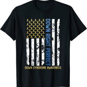 Down Right Perfect Yellow & Blue American Flag Down Syndrome 2022 Shirt