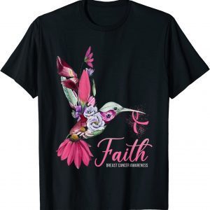 Faith Pink Ribbon Hummingbird Breast Cancer Awareness T-Shirt