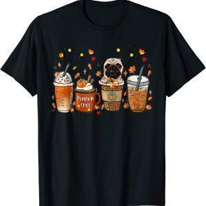 Fall Coffee Pumpkin Spice Latte Iced Autumn Pug Tee Shirt