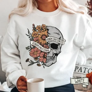 Floral Skull Kinda Emotional Flower Skull Halloween Tee Shirt