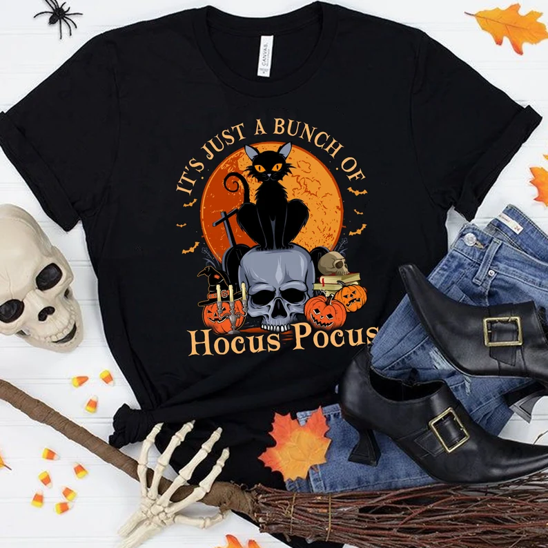Halloween Black Cat It's Just A Bunch Of Hocus Pocus 2023 Shirt