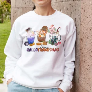 Happy HalloThanksMas Fall Coffee Halloween Thanksgiving Christmas 2022 Shirt