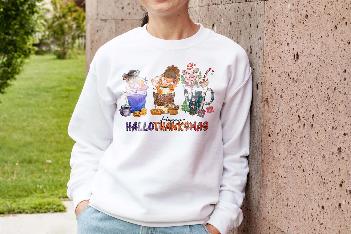 Happy HalloThanksMas Fall Coffee Halloween Thanksgiving Christmas 2022 Shirt