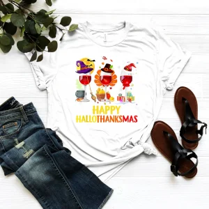Happy HalloThanksMas Wine Classic Shirt
