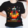 Happy Hallothanksmas Black Cat Halloween Thanksgiving Christmas 2022 Shirt