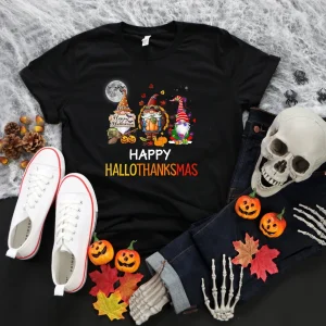 Happy Hallothanksmas Gnomes Halloween & Merry Christmas Classic Shirt