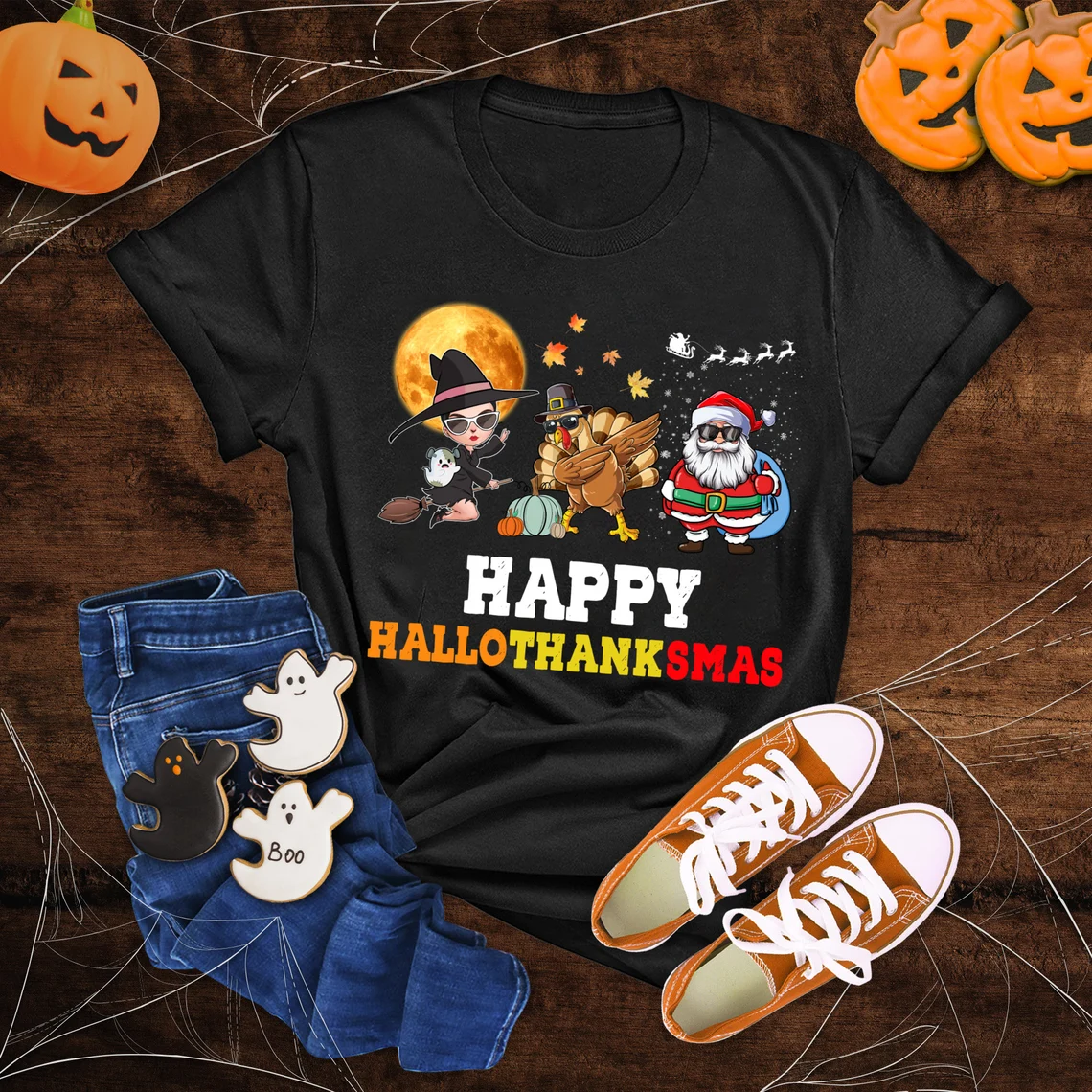 Happy Hallothanksmas Halloween Thanksgiving Christmas Squad 2022 Shirt