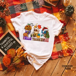 Happy Hallothanksmas Thanksgiving Christmas , Halloween Coffee Pumpkin 2022 Shirt