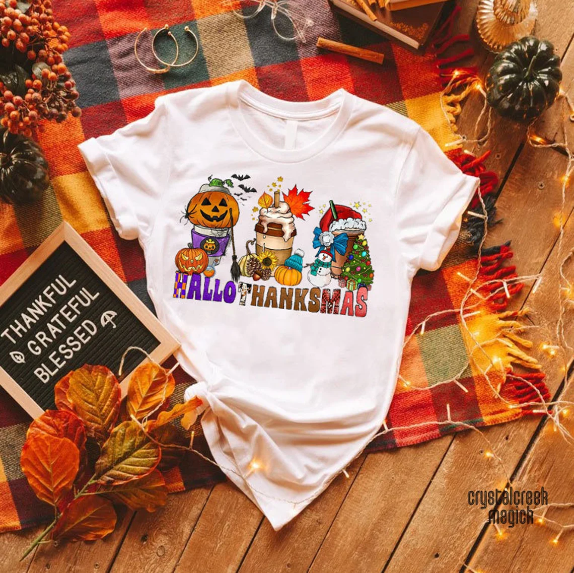 Happy Hallothanksmas Thanksgiving Christmas , Halloween Coffee Pumpkin 2022 Shirt