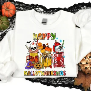 Happy Hallothanksmas Thanksgiving Christmas Halloween Classic Shirt