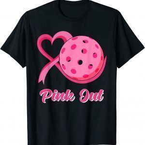 Heart Ribbon Pickleball Pink Out Breast Cancer Awareness 2022 Shirt