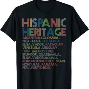 Hispanic Heritage Month Latino Countries Names Retro Vintage 2023 Shirt