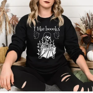 I like Boooks skeleton reading book Halloween Tee Shirt