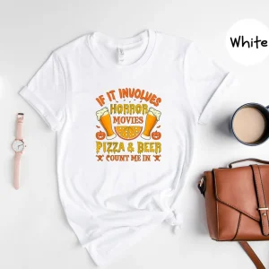 If It Involves Horror Movies Pizza & Beer Count Me In Halloween 2022 Shirt