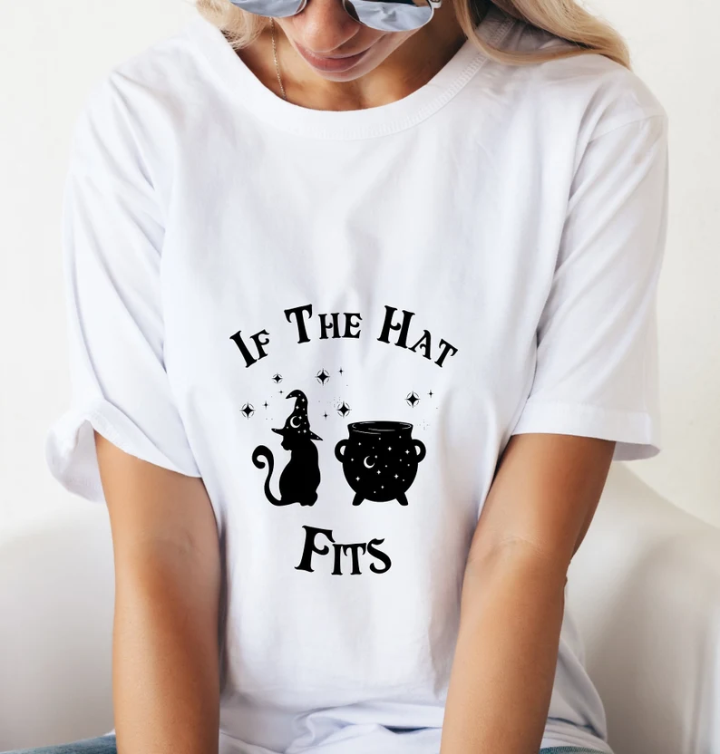 If the hat Fits cute cat and cauldron Halloween 2023 Shirt