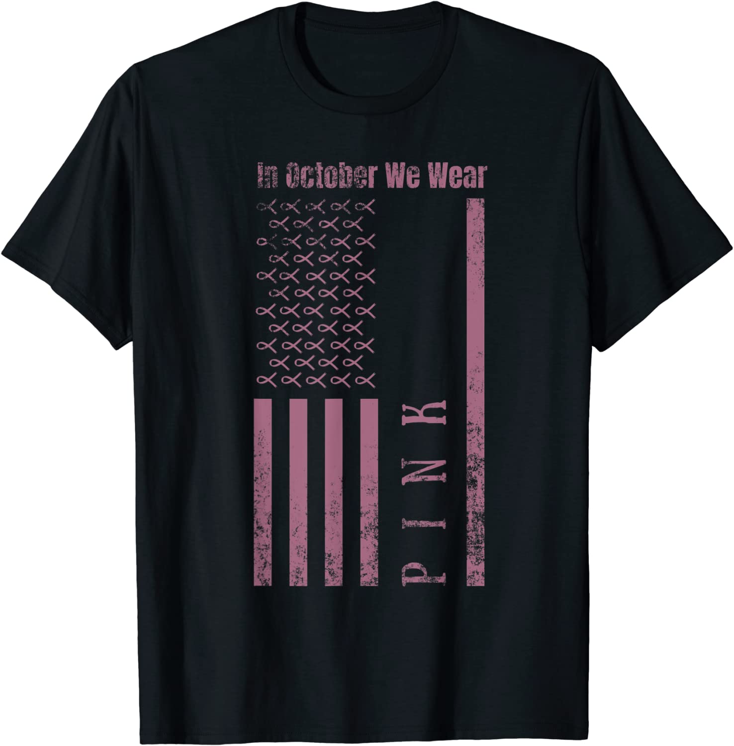 In October We Wear Pink Breast Cancer Awareness US Flag 2022 Shirt