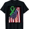Kidney Disease Awareness American Flag Green Ribbon Tee Shirt