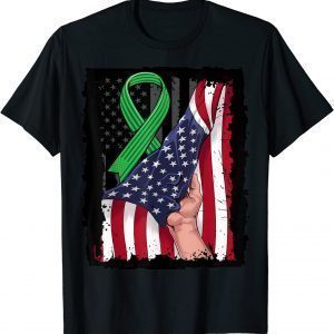 Kidney Disease Awareness American Flag Green Ribbon Tee Shirt