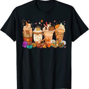 Leopard Fall Coffee Pumpkin Spice Latte Thanksgiving Costume 2023 Shirt
