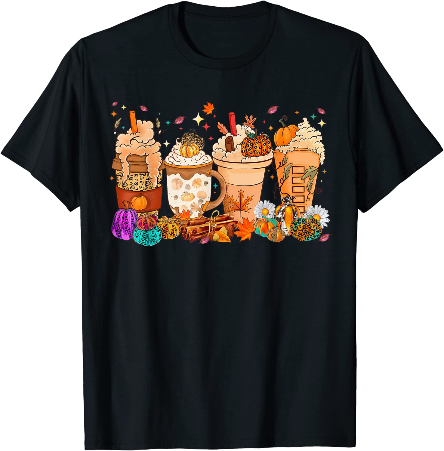Leopard Fall Coffee Pumpkin Spice Latte Thanksgiving Costume 2023 Shirt