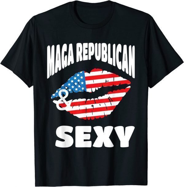 MAGA Republican and Sexy with American Flag Lips 2023 Shirt