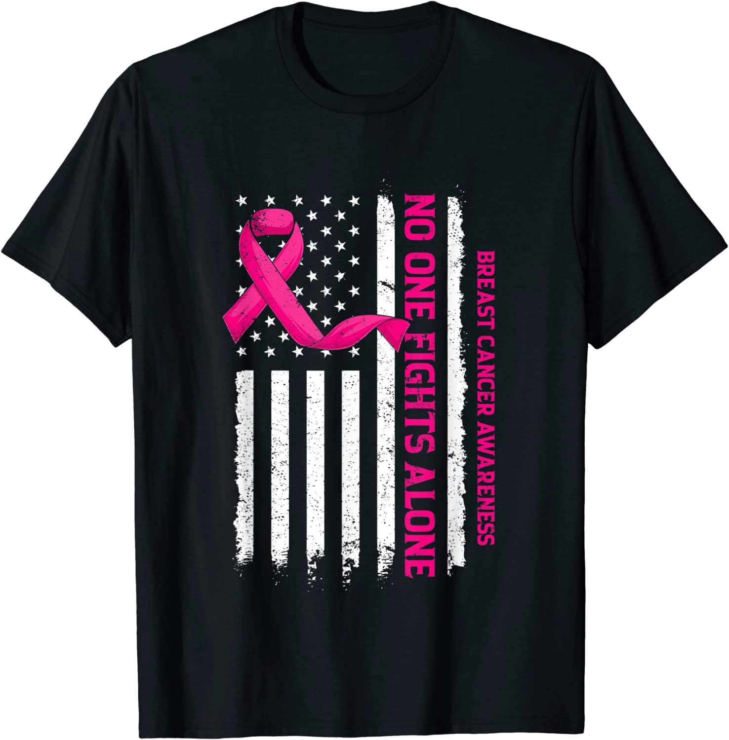 No One Fights Breast Cancer Alone US Flag Pink Ribbon 2023 Shirt